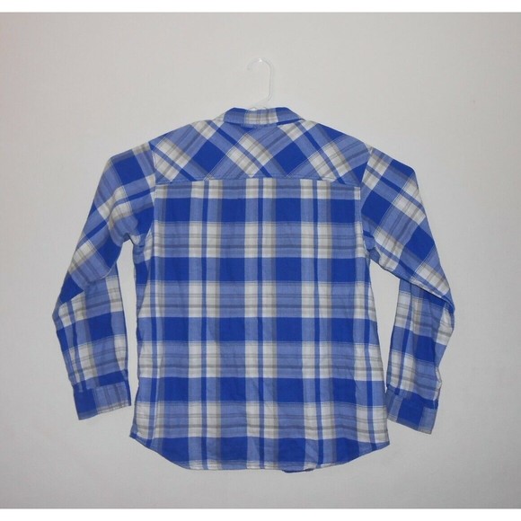 Columbia Men's Large Shirt Blue Plaid Long Sleeve Button Up Kansas Single Stitch - Picture 5 of 6